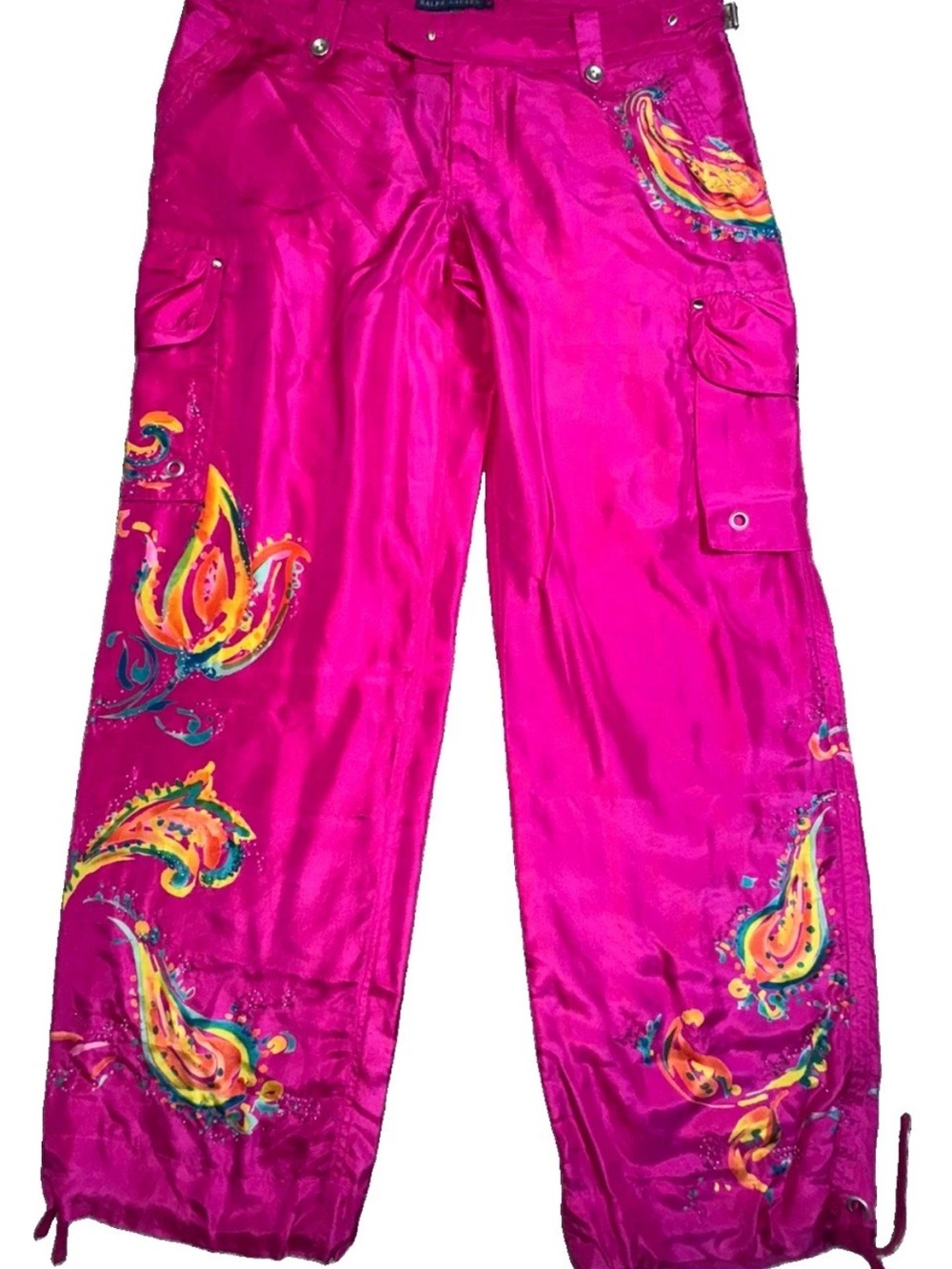 Ralph Lauren Bali Brits Collection Silk Beaded Cargo Pants Pink Sz 12 NWT $498 - Picture 2 of 16